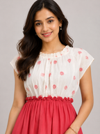 Beige Floral Smocked Waist Midi  Tie Shoulders demo